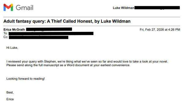 A full manuscript request from a literary agent