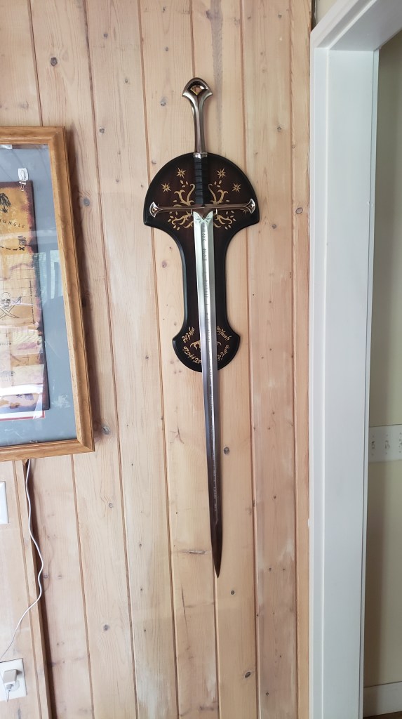 A replica of Anduril, the Flame of the West, Aragorn's sword from The Lord of the Rings, by J.R.R. Tolkien